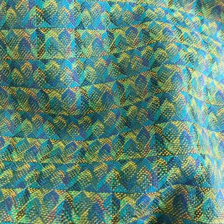 Tissu laine turquoise et vert à motif Vazarely Tissu laine turquoise et vert à motif Vazarely