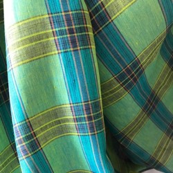 Tissu écossais lin vert & turquoise pour rideaux