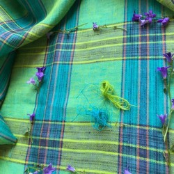 Tissu écossais lin vert & turquoise