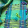 Tissu écossais lin vert & turquoise