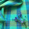 Tissu écossais lin vert & turquoise pour rideaux