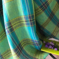 Tissu écossais lin vert & turquoise pour rideaux