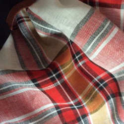 Tissu lin écossais rouge et blanc