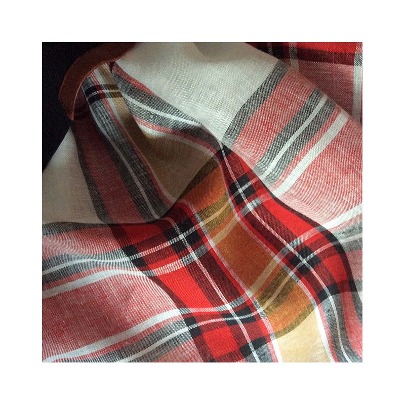 Tissu lin écossais rouge et blanc