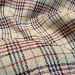 Tissu carreau en lin Bordeaux beige