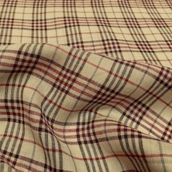 Tissu carreau en lin Bordeaux beige