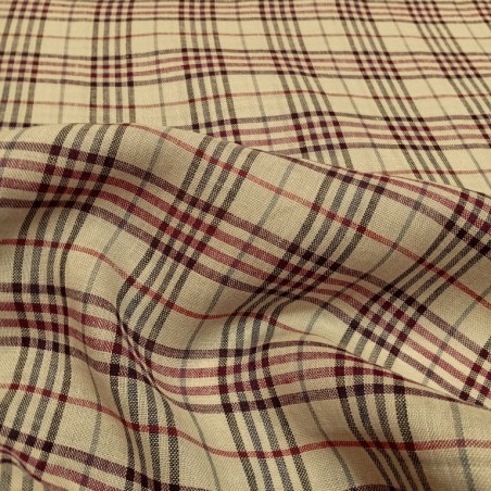 Tissu carreau en lin Bordeaux beige Tissu carreau en lin Bordeaux beige