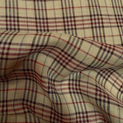 Tissu carreau en lin Bordeaux beige