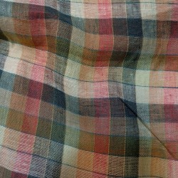 Tissu carreau en lin Marron beige