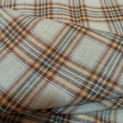 Tissu carreau en lin Marron jaune