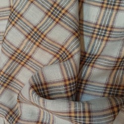 Tissu carreau en lin Marron jaune