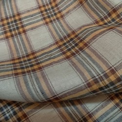 Tissu carreau en lin Marron jaune