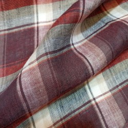 Tissu carreau en lin Bordeaux rouge