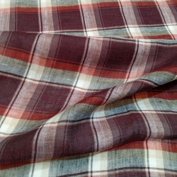 Tissu carreau en lin Bordeaux rouge