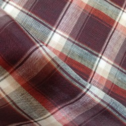 Tissu carreau en lin Bordeaux rouge