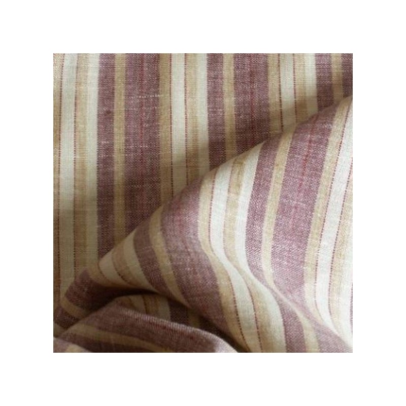 Tissu en lin rayures bordeaux et beiges