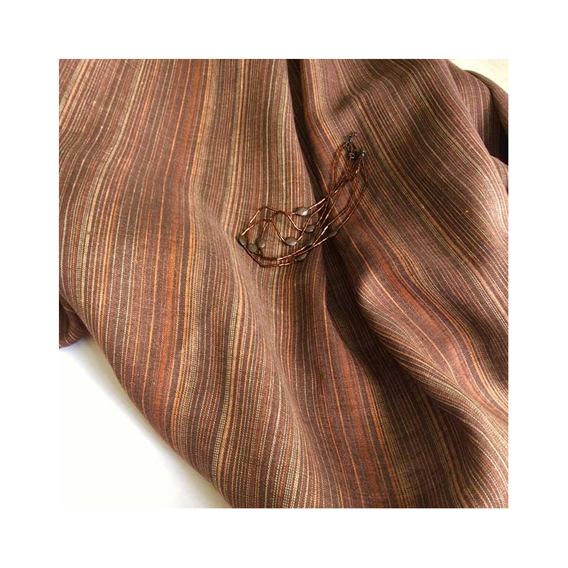 Tissu rayé en lin marron et orange