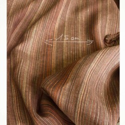 Tissu rayé en lin marron et orange