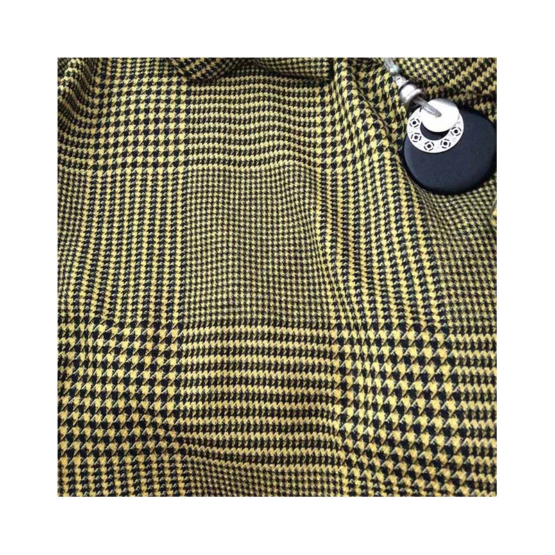 Tissu Prince de Galles géant noir jaune en laine