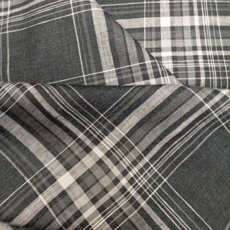 Tissu à carreaux couleur noie et blanc en lin