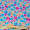 Tissu Coton "Jardin Bohème" – Fleurs Bleu & Fuchsia sur Fond Taupe