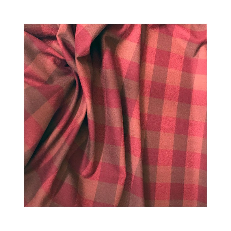 Echantillon : Tissu Laine Flanelle à Carreaux Bordeaux & Marron - Fabrication Française