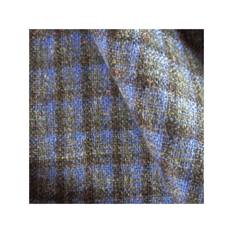Echantillon : Tissu Laine Tweed à Carreaux Bleu & Gris