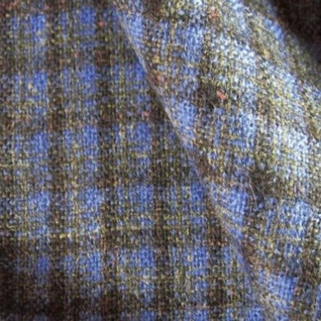 Echantillon : Tissu Laine Tweed à Carreaux Bleu & Gris