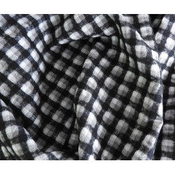 Tissu Laine Carreau Relief & Aspect Froissé - Noir et Gris