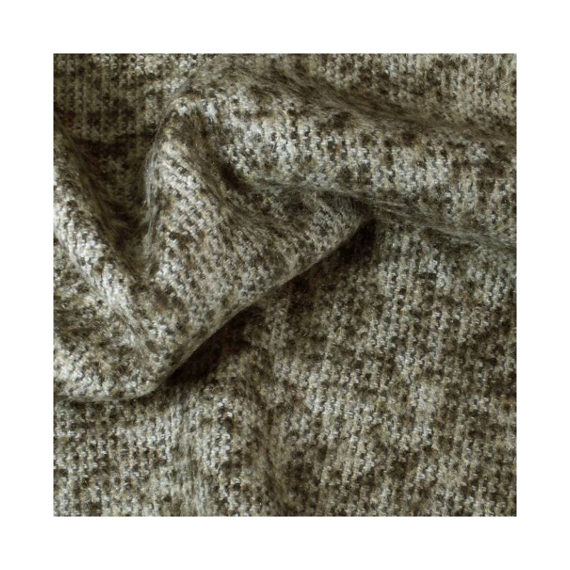 Echantillon : Tissu Tweed Mohair & Laine à Bouclettes - Marron et Beige