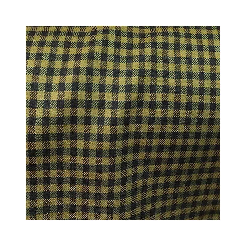 Echantillon : Tissu Flanelle 100% Laine à Carreaux Kaki & Marron