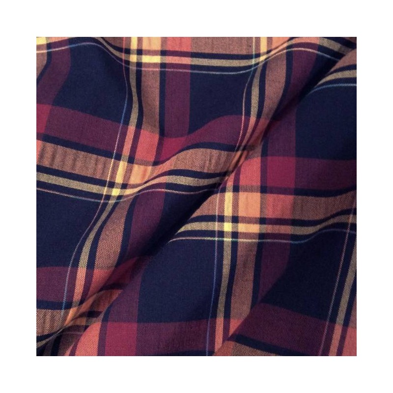 Tissu écossais robuste bleu marine et orange laine et polyester pour jupe plissée et rideaux