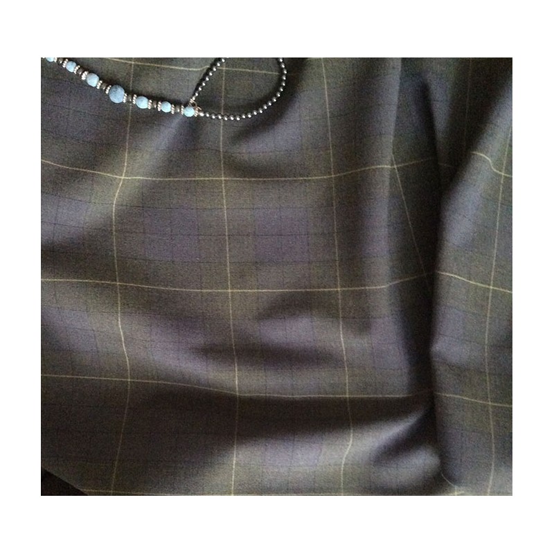 Tissu carreaux gris et kaki rayure vert anis en laine et polyester pour costume et rideaux