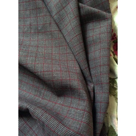 Tissu Prince de Galles gris foncé extensible en laine et polyester pour tailleur et rideaux anglais