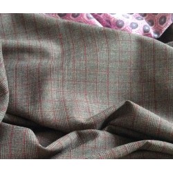 Tissu Prince de Galles gris foncé extensible en laine et polyester pour tailleur et rideaux anglais