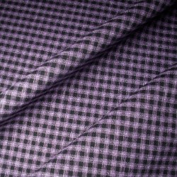 Tissu laine stretch motif Vichy petits carreaux violet et noir pour jupe plissée et tailleur