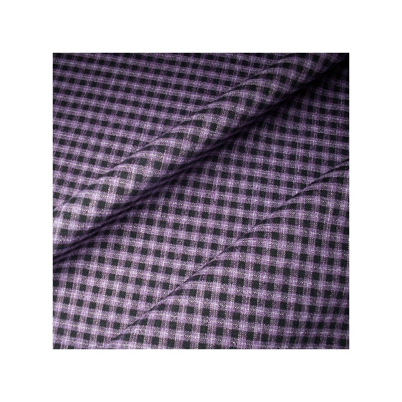 Tissu laine stretch motif Vichy petits carreaux violet et noir pour jupe plissée et tailleur