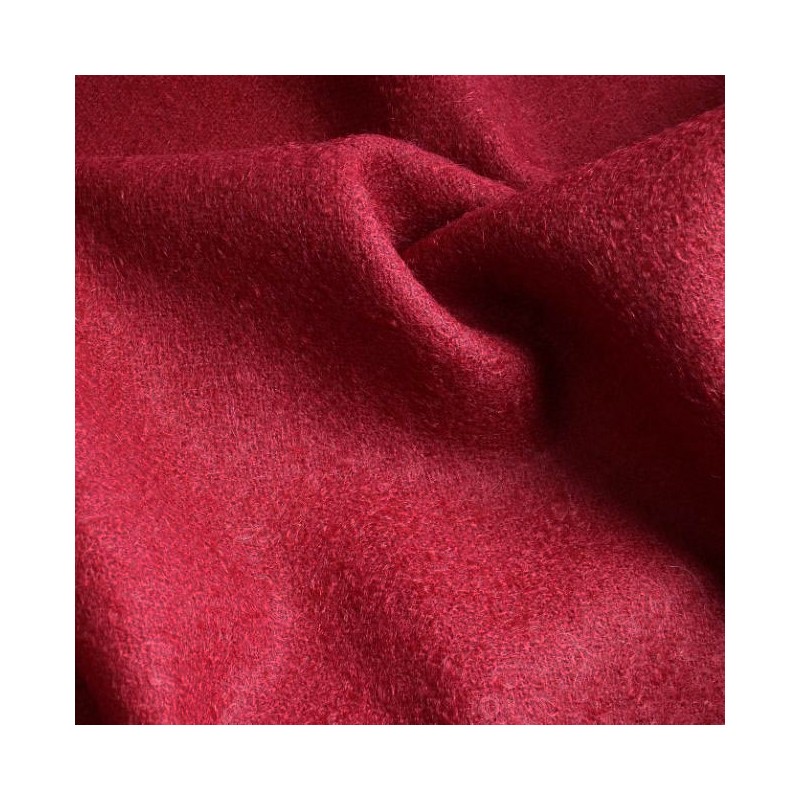 Tissu mohair et laine rouge effet laine bouillie brillant pour manteau cape et plaid luxe