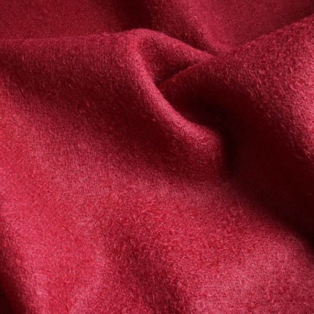 Tissu mohair et laine rouge effet laine bouillie brillant pour manteau cape et plaid luxe