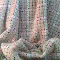 Tissu tweed rose vert blanc