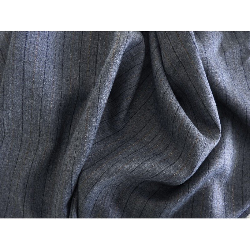 Tissu lainage gris à rayures tennis et fils dorés fluide pour tailleur robe et veste
