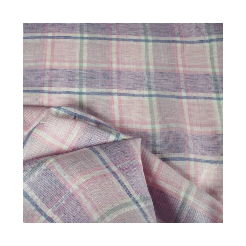 Tissu 100% Lin Écossais Rose Bonbon & Violet - Frais, Robuste et Acidulé