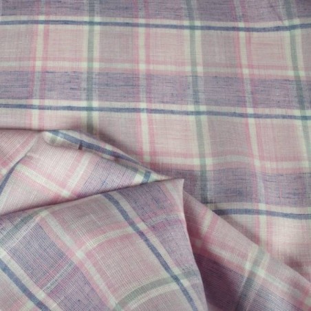 Tissu 100% Lin Écossais Rose Bonbon & Violet - Frais, Robuste et Acidulé