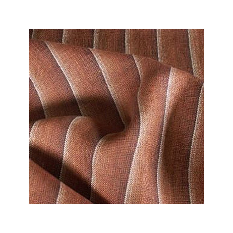 Tissu 100% lin épais à larges rayures cuivre et marron pour couture de saharienne et rideaux de chalet