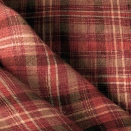 Tissu lin écossais cuivre et rouge brique résistant pour chemise trappeur robe et rideaux