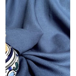 Tissu lin lourd bleu intense glacé pour couture de veste saharienne et recouvrement de fauteuil