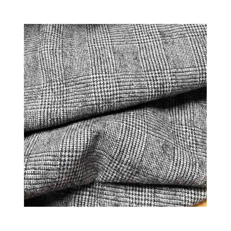 Tissu Flanelle en Laine Peignée Prince de Galles - Noir & Gris Chic