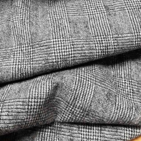 Tissu Flanelle en Laine Peignée Prince de Galles - Noir & Gris Chic
