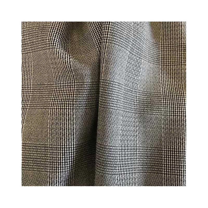 Tissu crêpe de laine et viscose Prince de Galles bleu marine et blanc fluide pour pantalon veste et robe