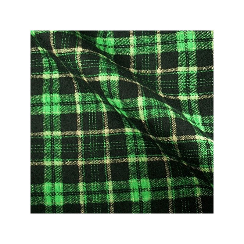 Tissu Flanelle Laine & Coton Écossais - Vert et Noir - Isolant & Robuste